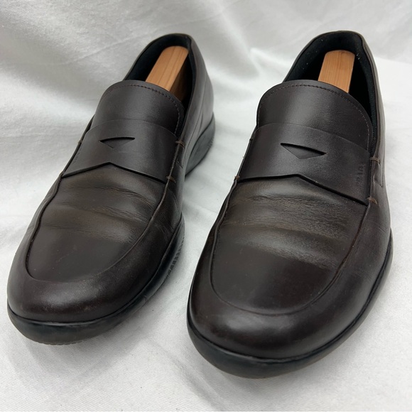 Authentic PRADA Driving Penny Loafers US Size 11 Brown Leather Rubber Soles - Picture 3 of 14